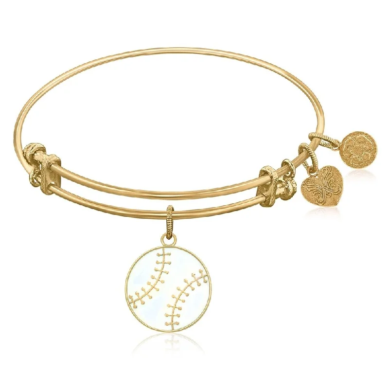 Expandable Bangle in Yellow Tone Brass with Baseball Symbol