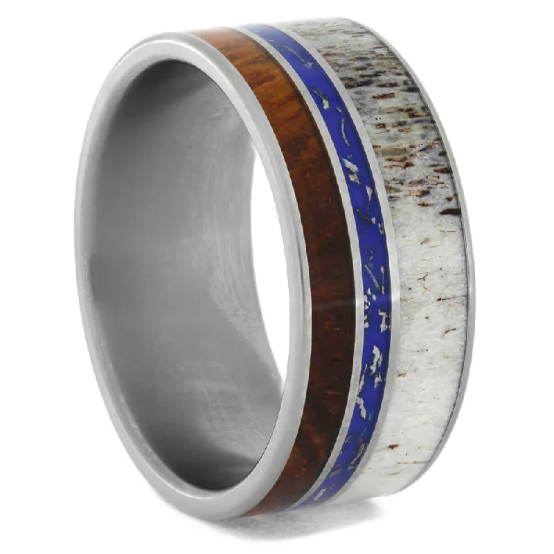 Unique Antler Ring with Blue Stardust™ & Amboyna Wood