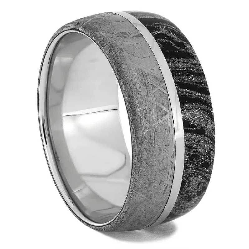 Meteorite Wedding Band with Black and White Mokume