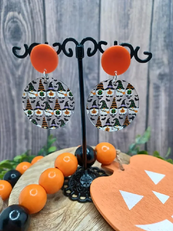 Halloween Acrylic Gnome Earrings - Orange