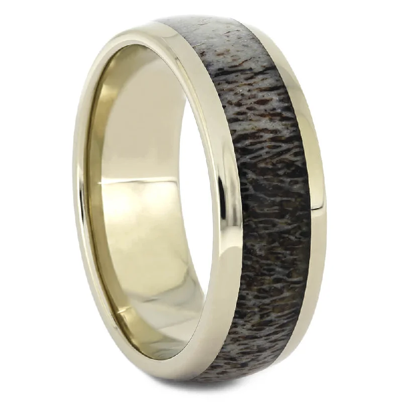 White Gold Deer Antler Wedding Band for Men