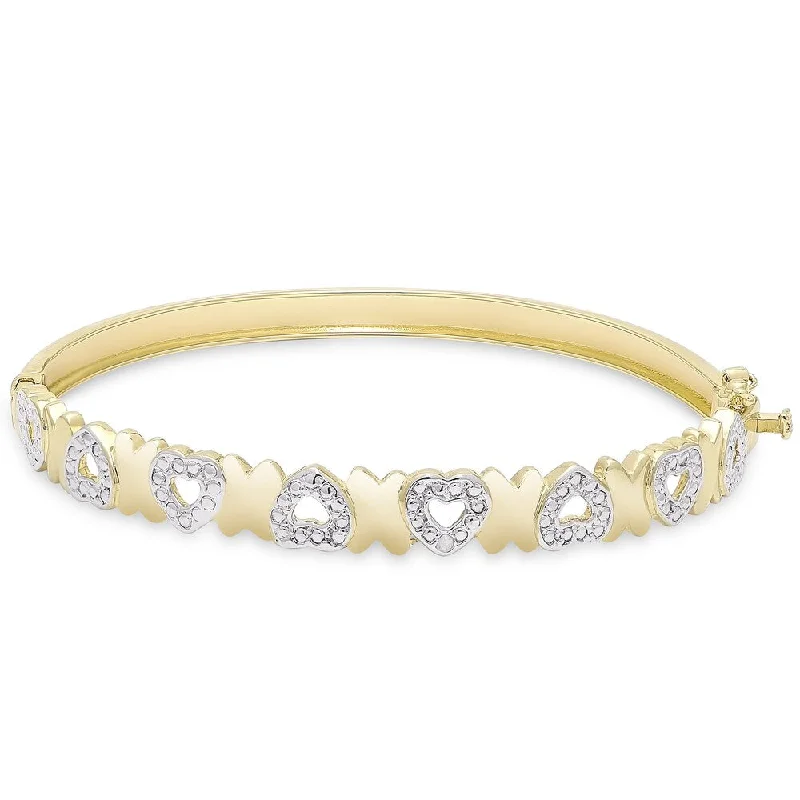 Finesque Gold Overlay Diamond Accent 'X' and Heart Bangle