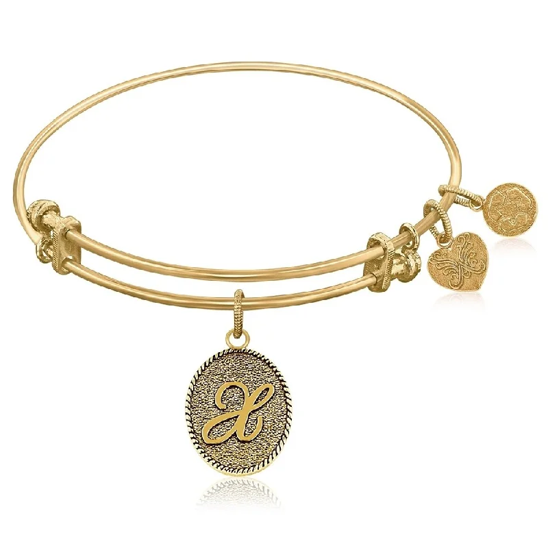 Expandable Bangle in Yellow Tone Brass with Initial X Symbol