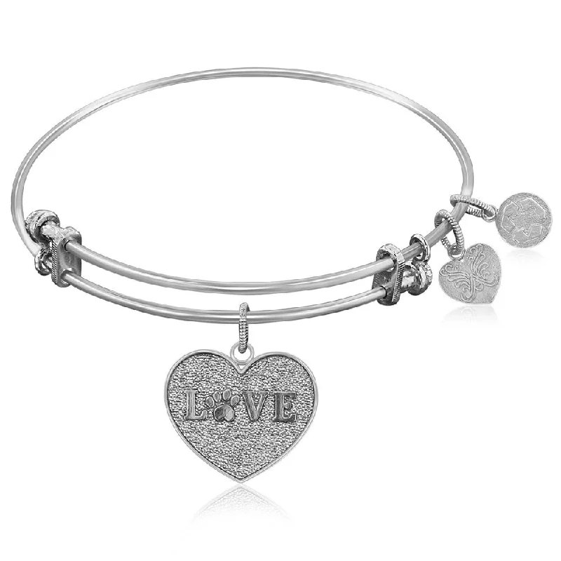 Expandable Bangle in White Tone Brass with Love Symbol