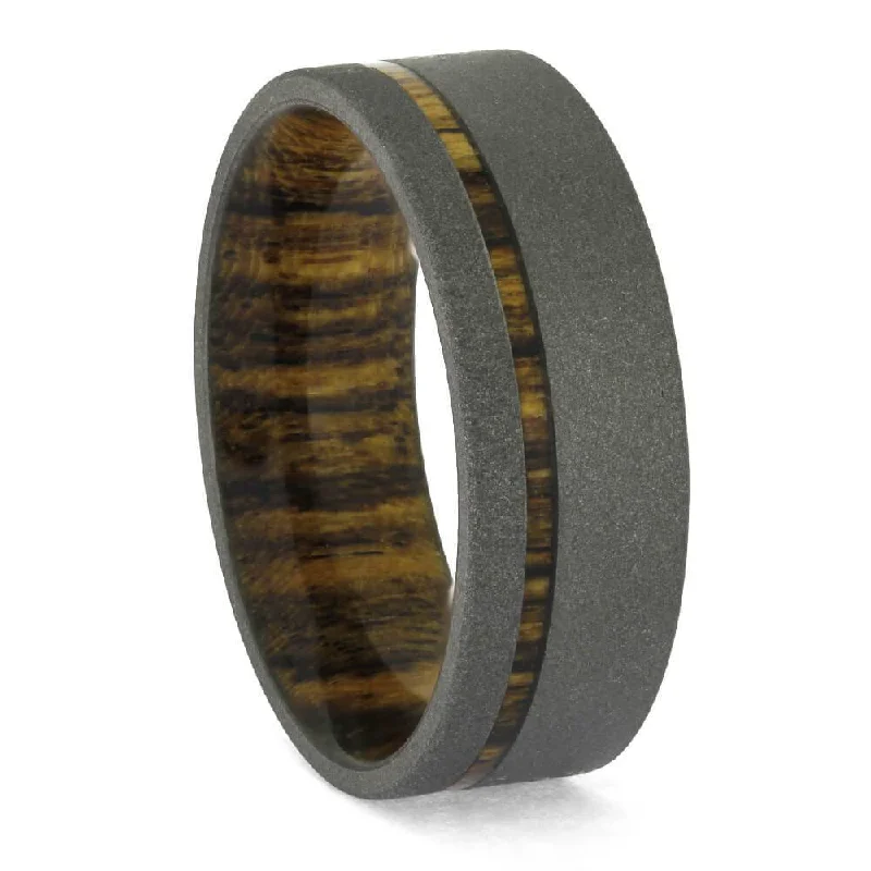 Sandblasted Titanium Ring with Bocote Wood