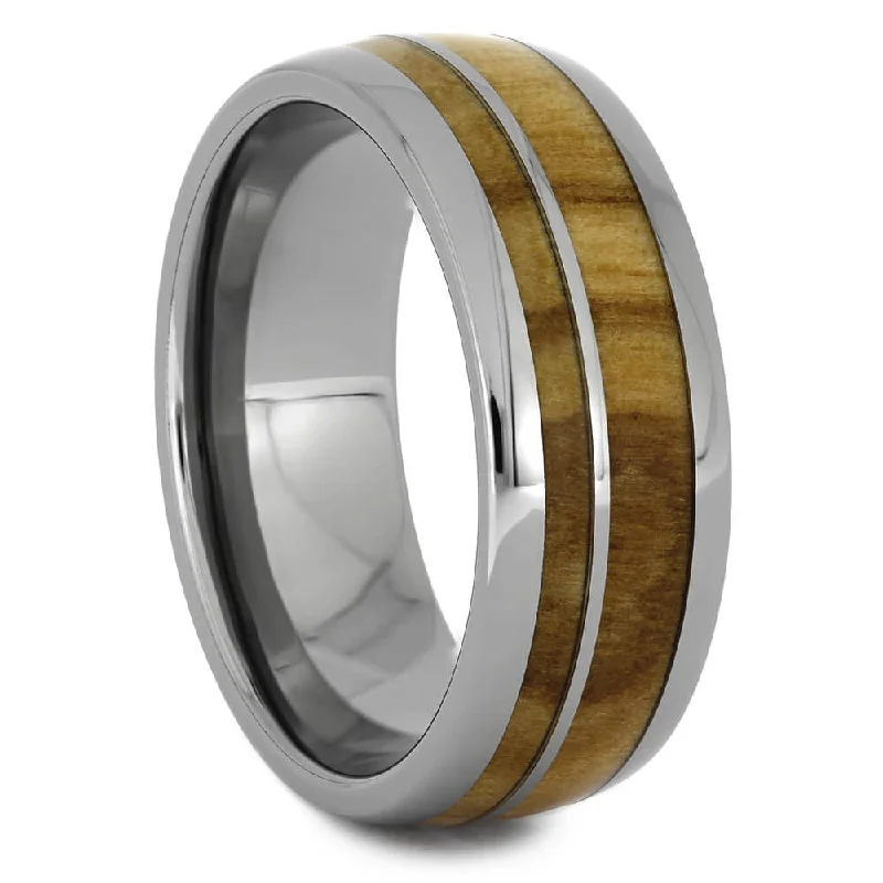 Olive Wood Ring in Polished Titanium