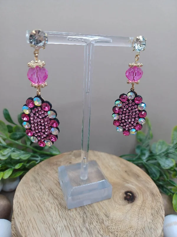 Pink & Mermaid Rhinestone Earrings