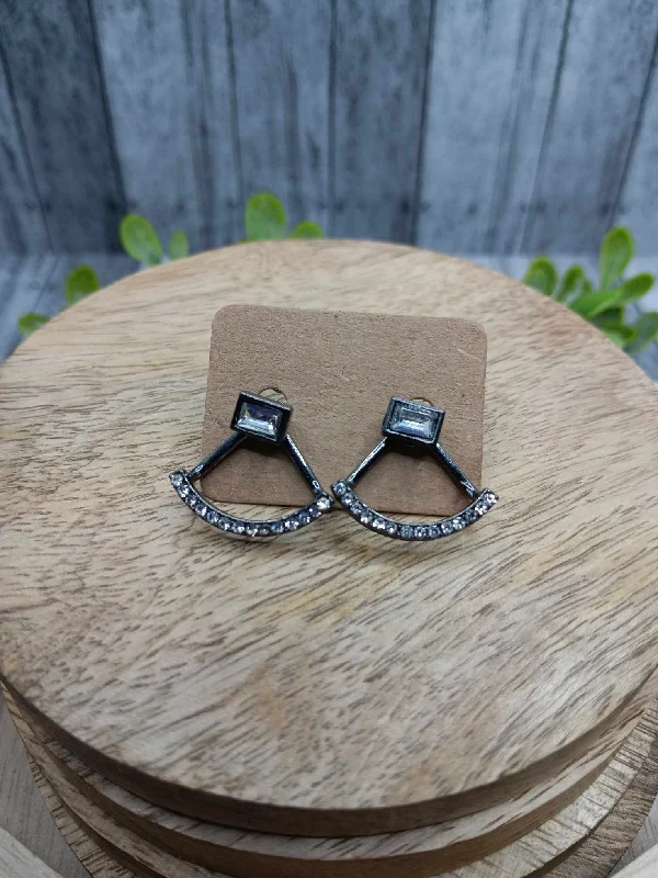 Gunmetal Jacket Style Earrings w/ Rhinestone Accents