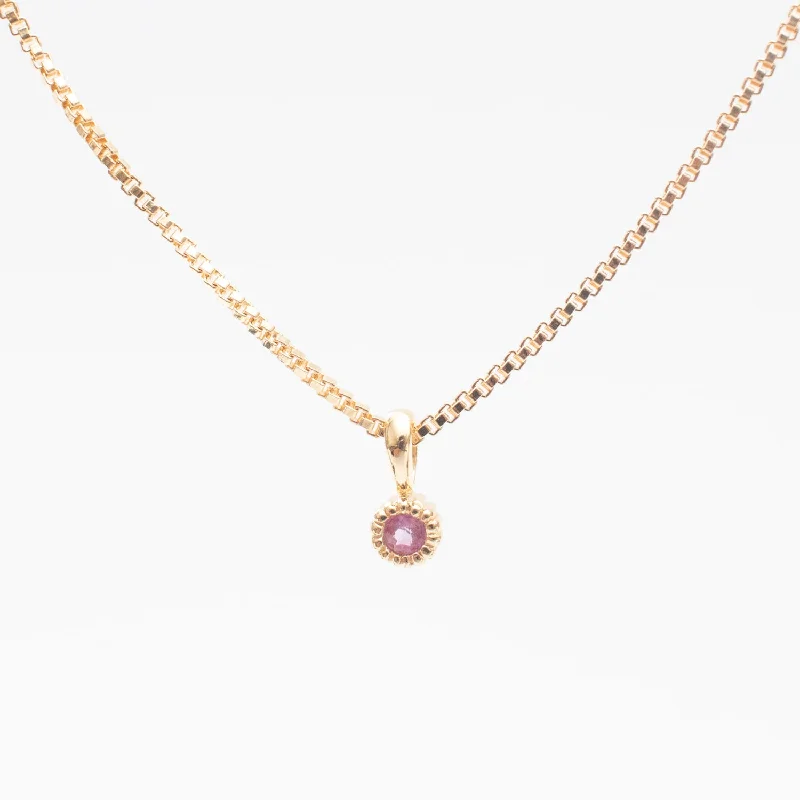 Gold Vermeil Tiny Milgrain Edge Pink Sapphire Necklace