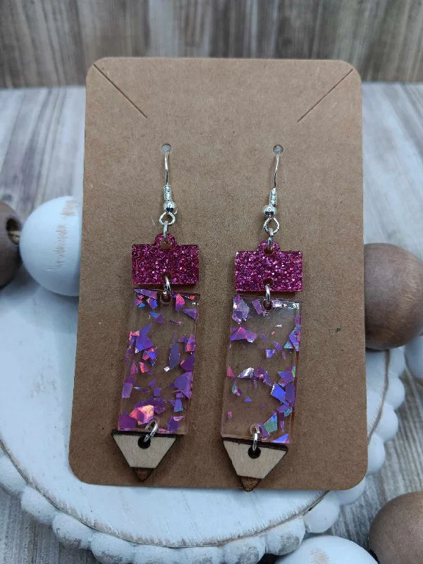 Purple Acrylic Pencil Earrings