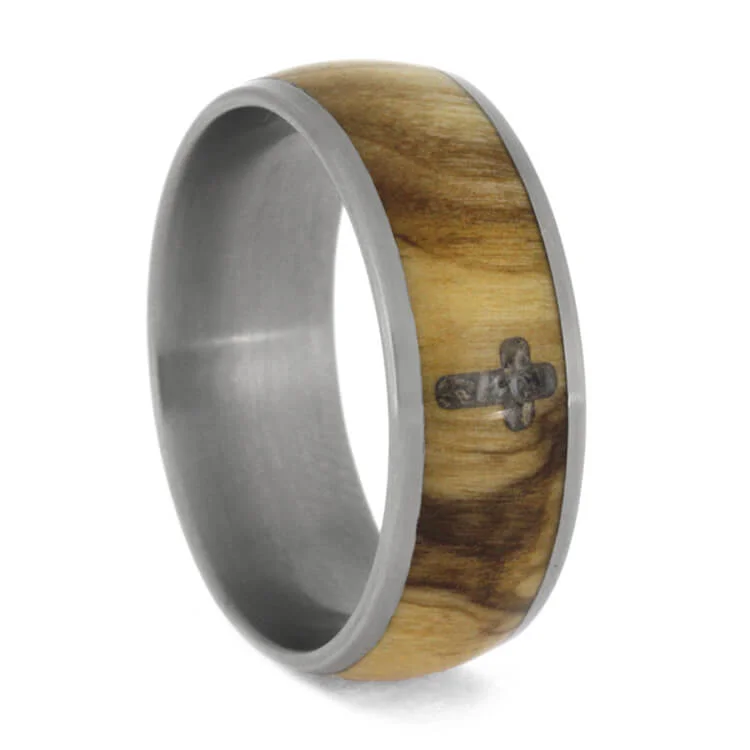 Wood Wedding Band with Antler Cross Inlay