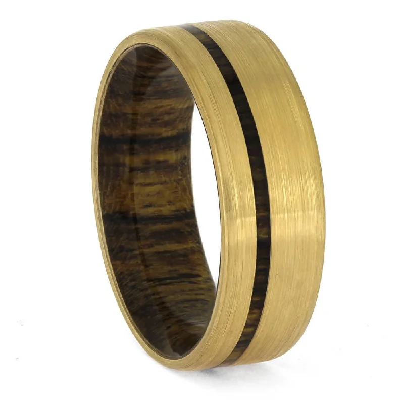 Bocote Wood Wedding Band in Yellow Gold