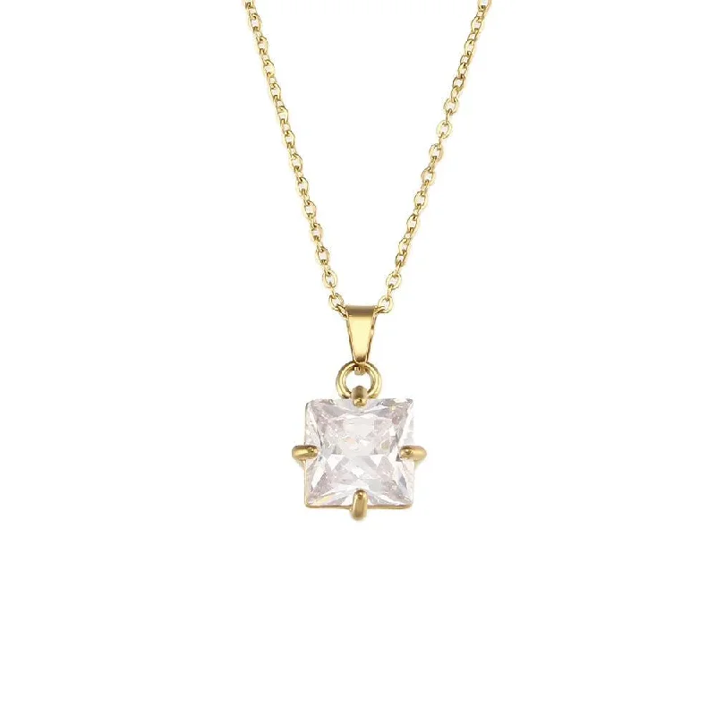 Trendy Geometric Zircon Pendant Necklaces –  Crystal Stones