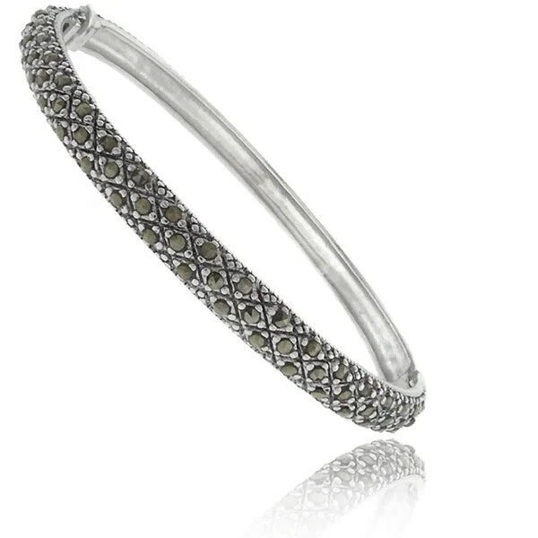 Dolce Giavonna Silverplated Marcasite Criss-cross Bangle