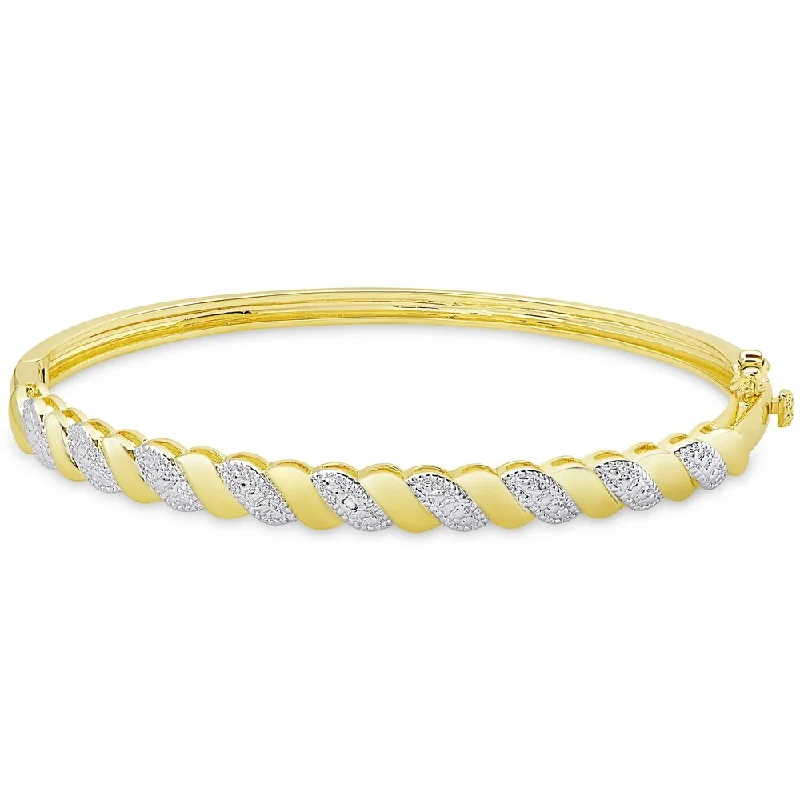 Finesque Gold Overlay Diamond Accent Stripe Design Bangle