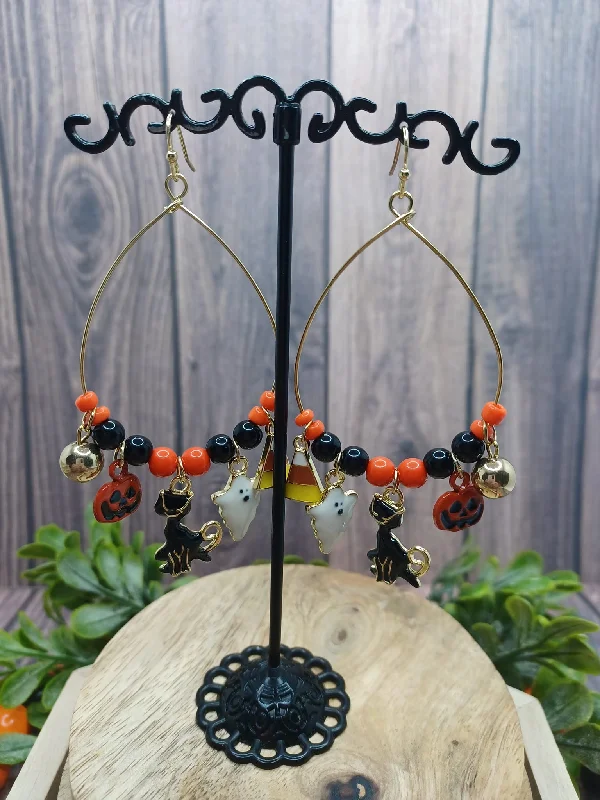 Gold Teardrop Earrings w/ Halloween Dangle Charms