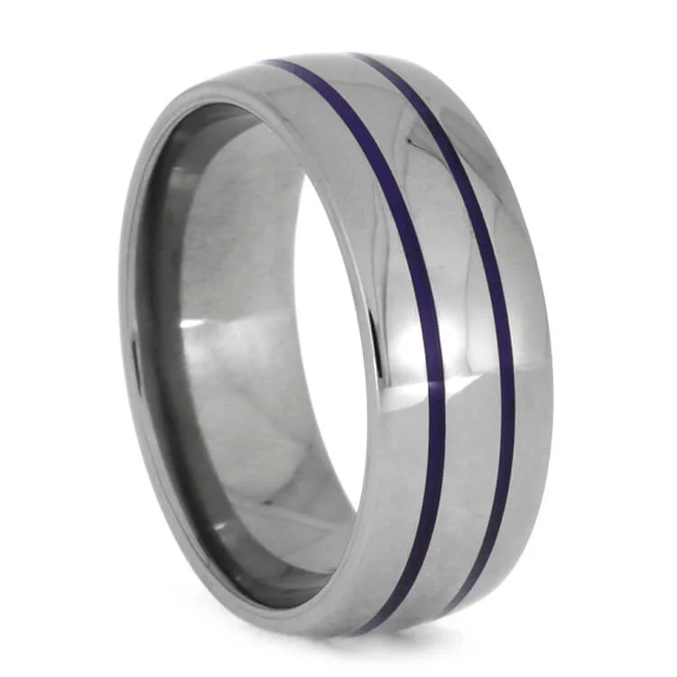 Titanium Men's Wedding Band with Purple Enamel Pinstripes