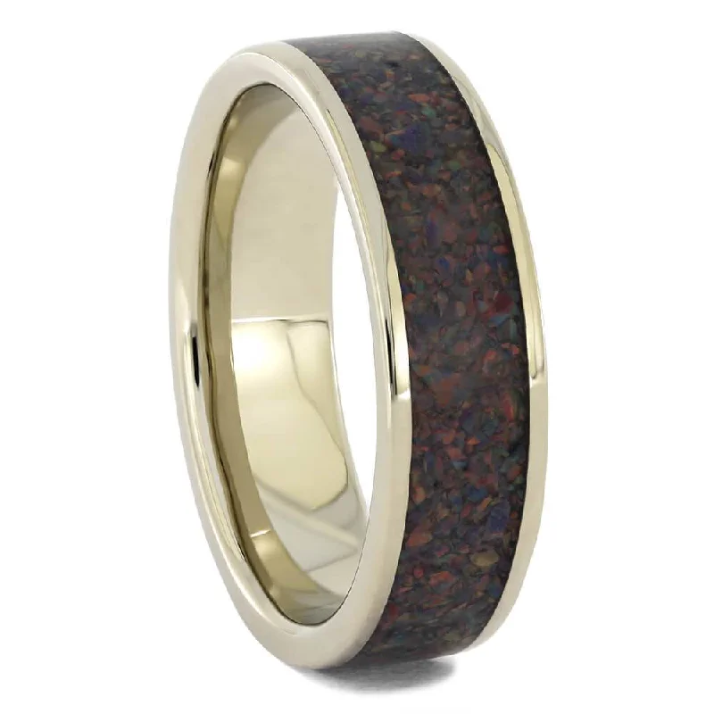 Pink Synthetic Opal Wedding Band in White Gold