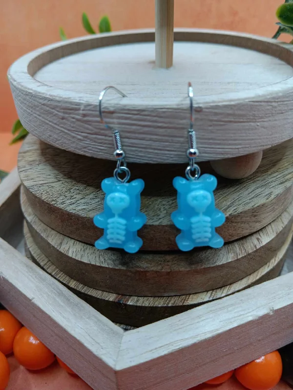 Blue Teddy Bear Skeleton Earrings