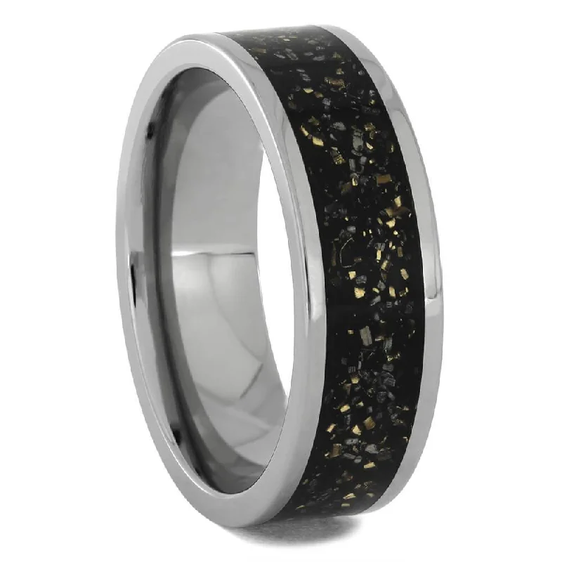 Black Stardust Wedding Band with Gold Flakes