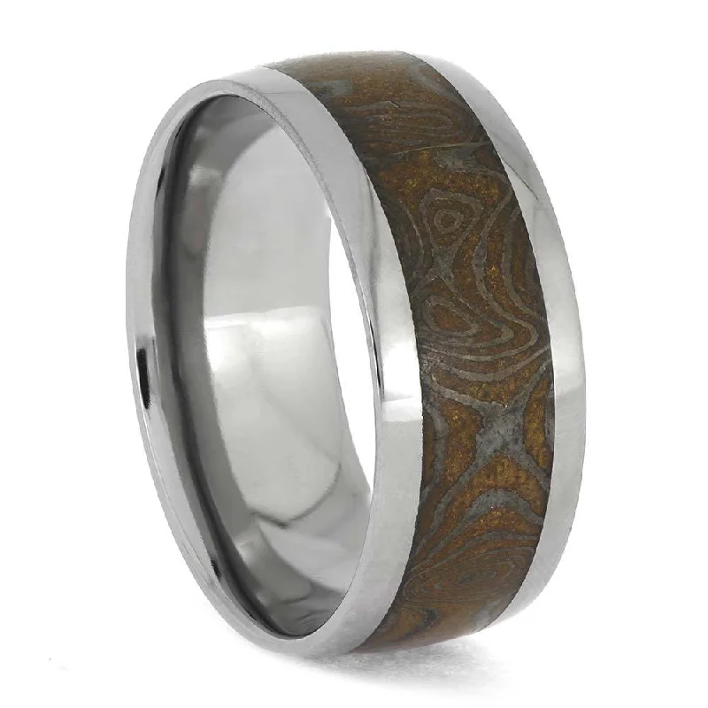 Patina Copper Silver Mokume in Wide Titanium Band