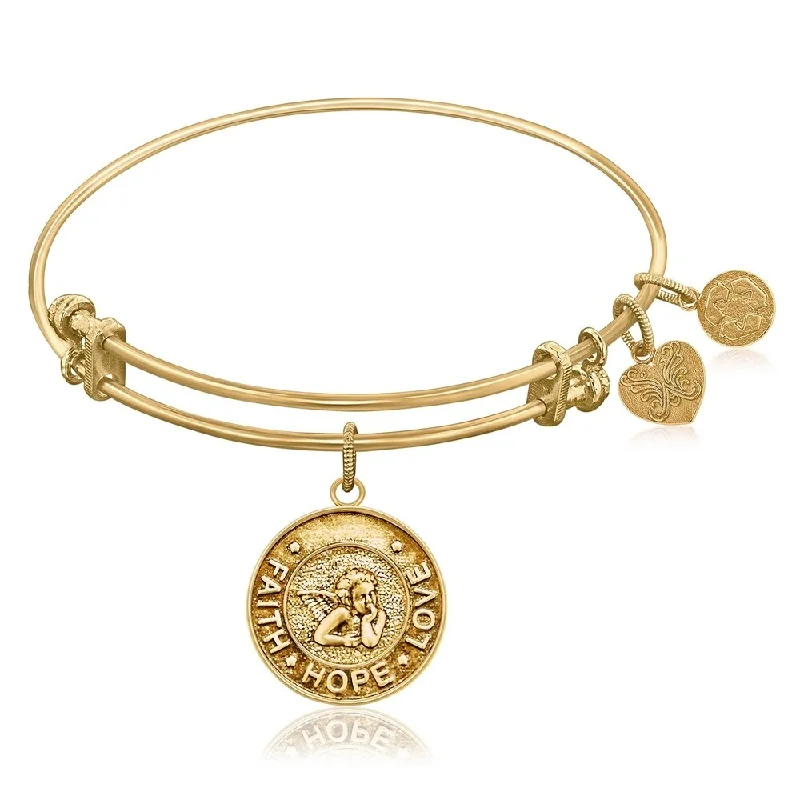 Expandable Bangle in Yellow Tone Brass with Angel Symbol