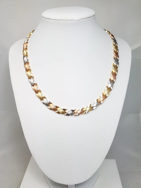 New 14k Tri-Color Gold Hollow "X" Link 18" Necklace