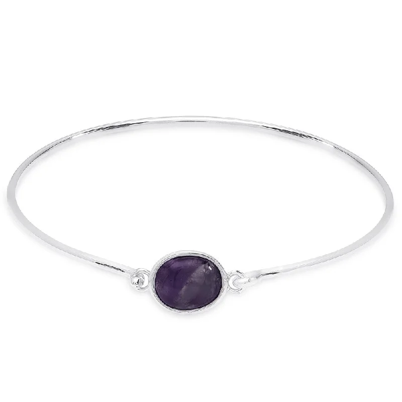 Dolce Giavonna Sterling Silver Round Gemstone Bangle