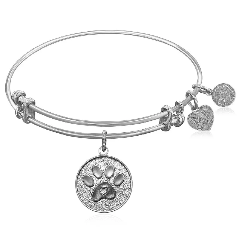 Expandable Bangle in White Tone Brass with Paw Symbol