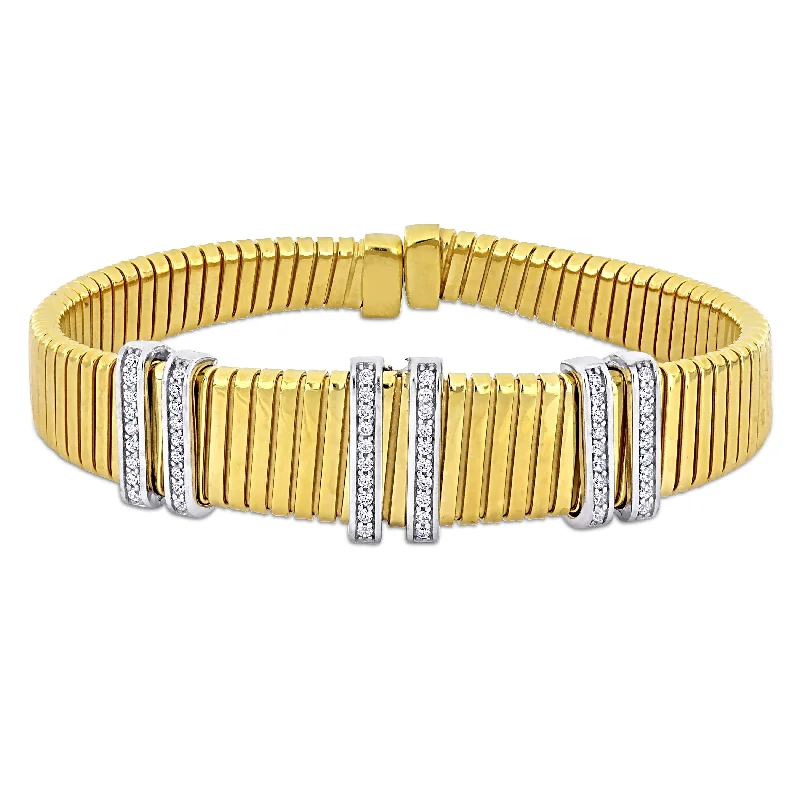 Miadora 1 3/4ct TGW Cubic Zirconia Omega Design Bangle in Two Tone Sterling Silver