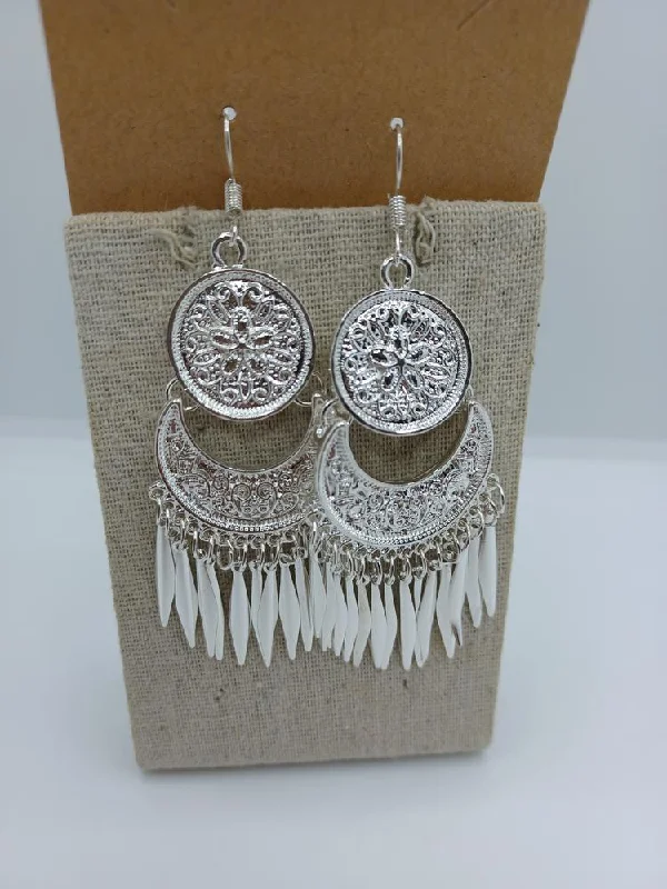 Silver Earrings with Tassel Charms