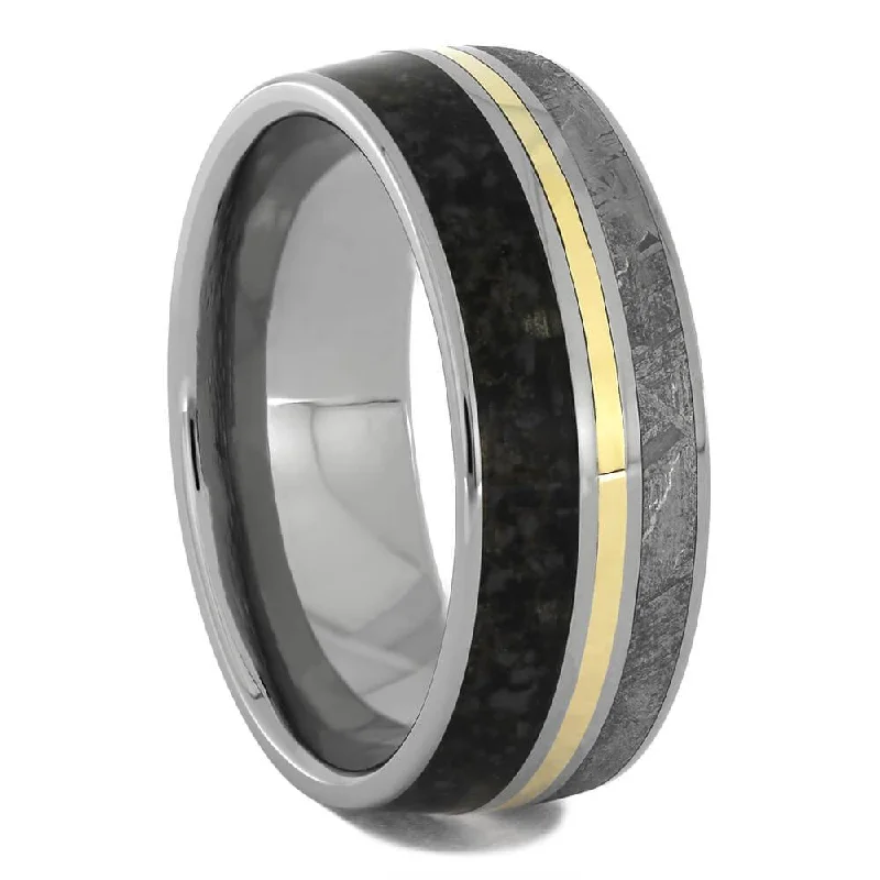 Meteorite & Dinosaur Bone Wedding Band