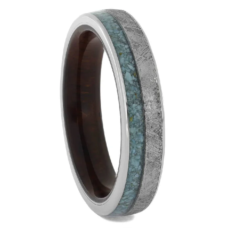 Turquoise and Meteorite Ring for Men with Ironwood Sleeve