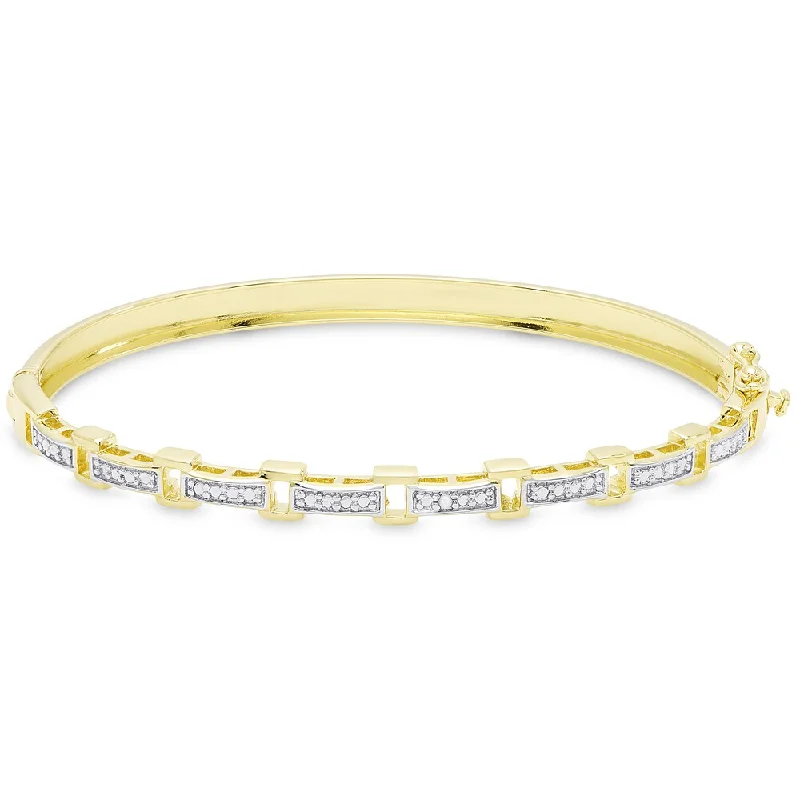 Finesque Gold Over Sterling Silver Diamond Accent Square Link Bangle - Yellow