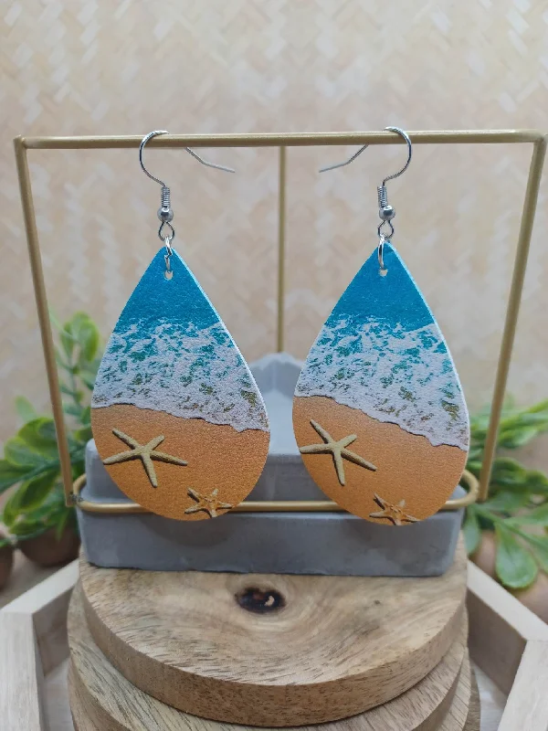 Beach Design Leather Style Earrings