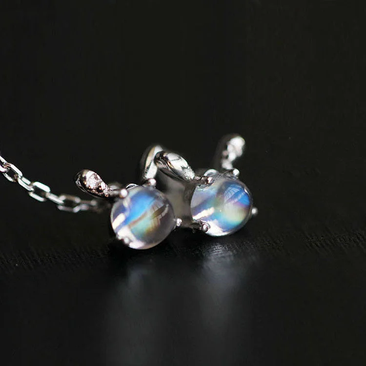 Rabbit Moonstone Threader Earrings in Sterling Silver Handmade Jewelry Accessories for Women