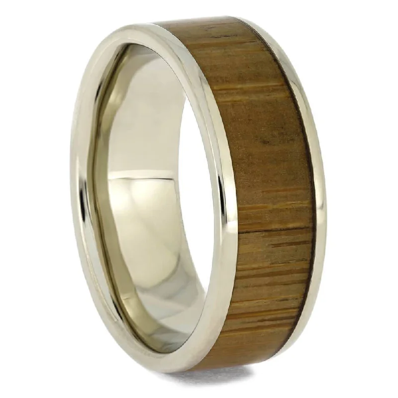 White Gold Bamboo Wood Wedding Band