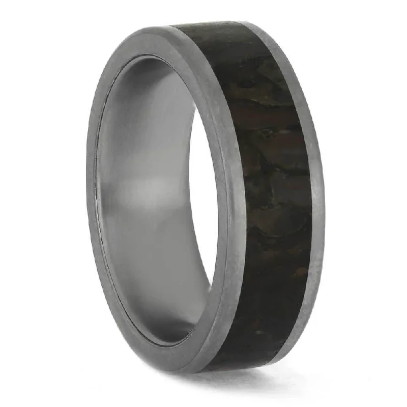 Matte Titanium Band with Premium Dinosaur Bone Inlay