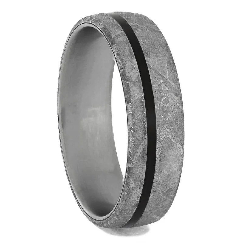 Meteorite Ring for Men with Blackwood Pinstripe