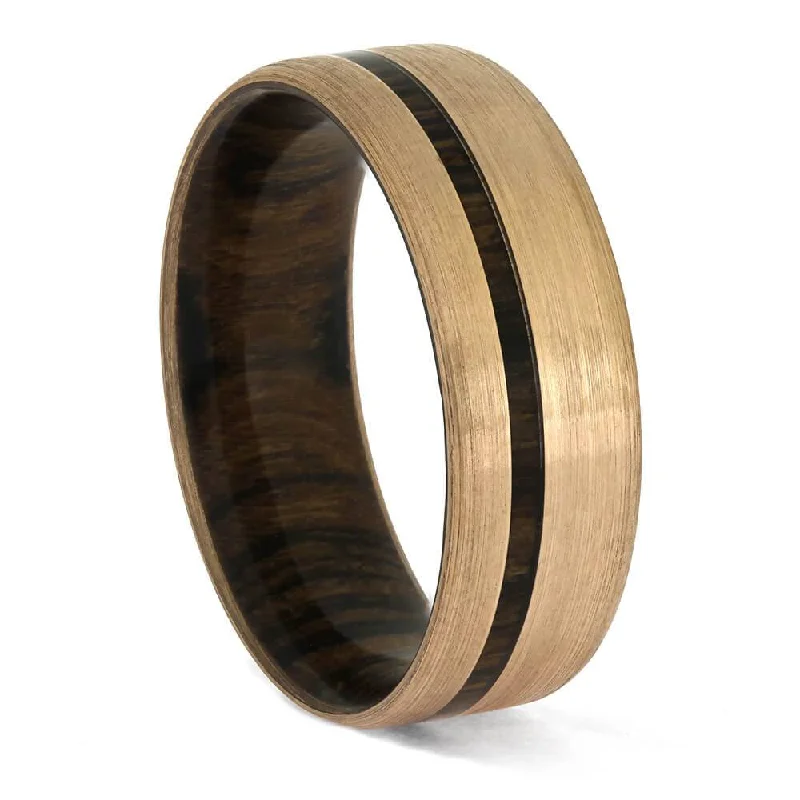 Rose Gold and Wood Ring, In Stock Wedding Band