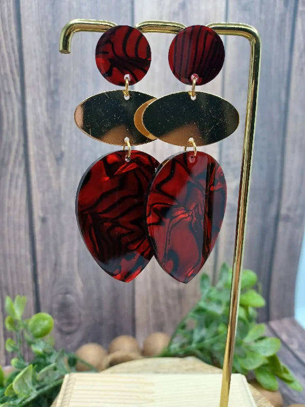 Red Marbled Acrylic Earrings