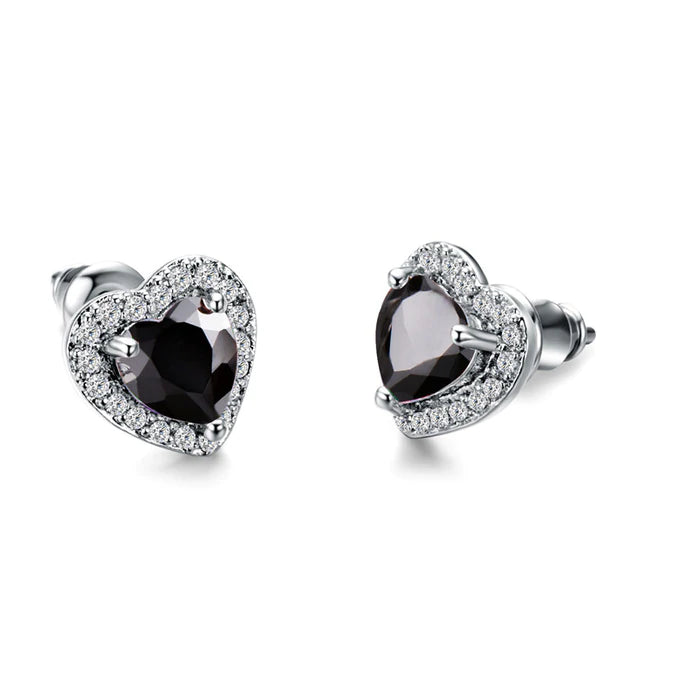 Black Heart Shaped Rhinestone Earrings