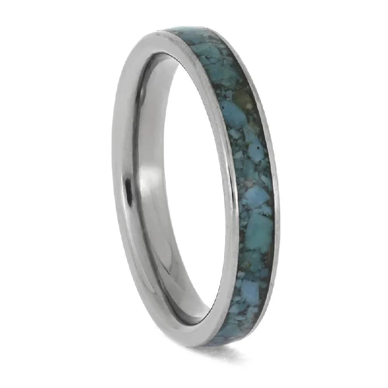 Crushed Blue Turquoise in Dainty Titanium Band