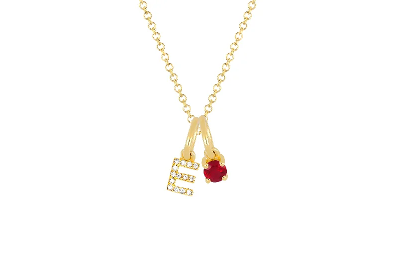 Ruby Birthstone Initial Charm Necklace