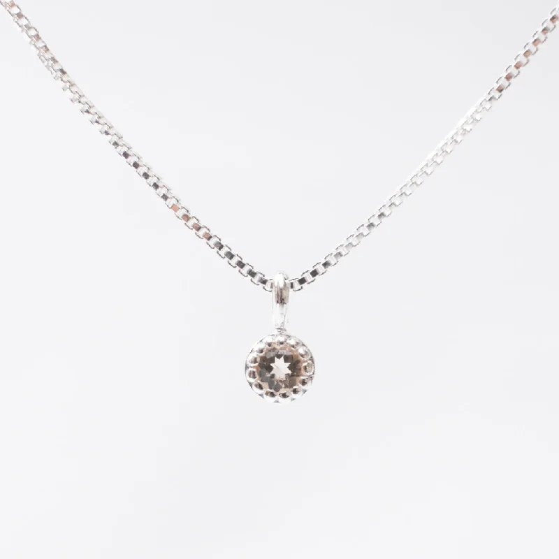 Silver Milgrain Edge Round Morganite Necklace