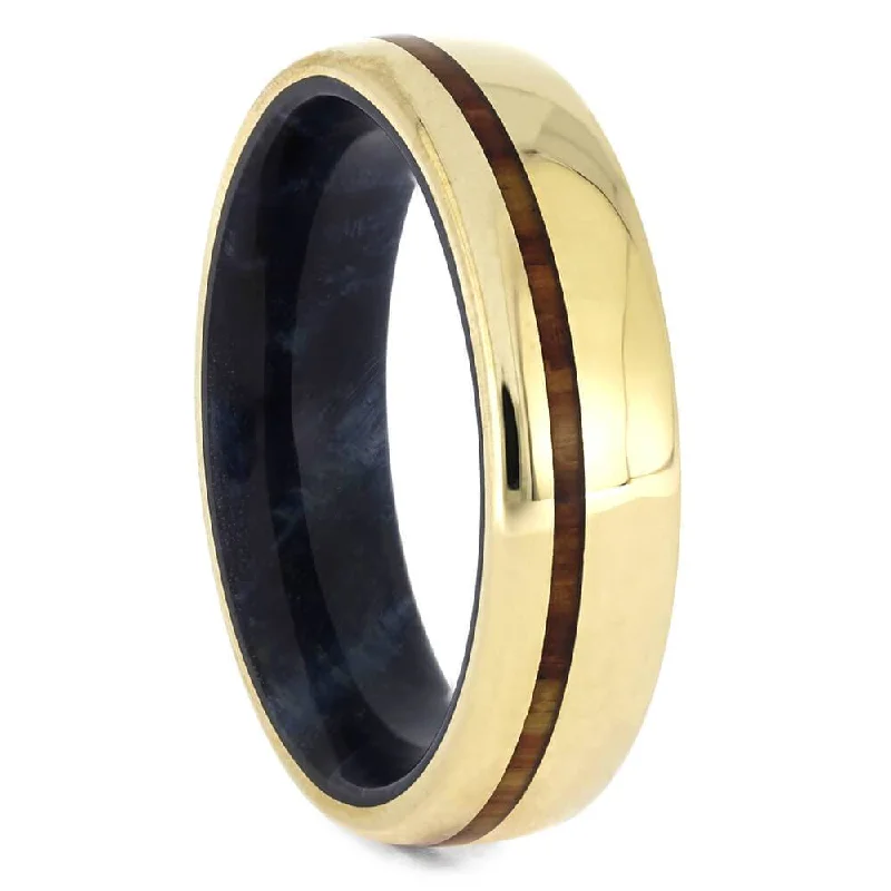 Yellow Gold Ring with Tulipwood & Blue Box Elder