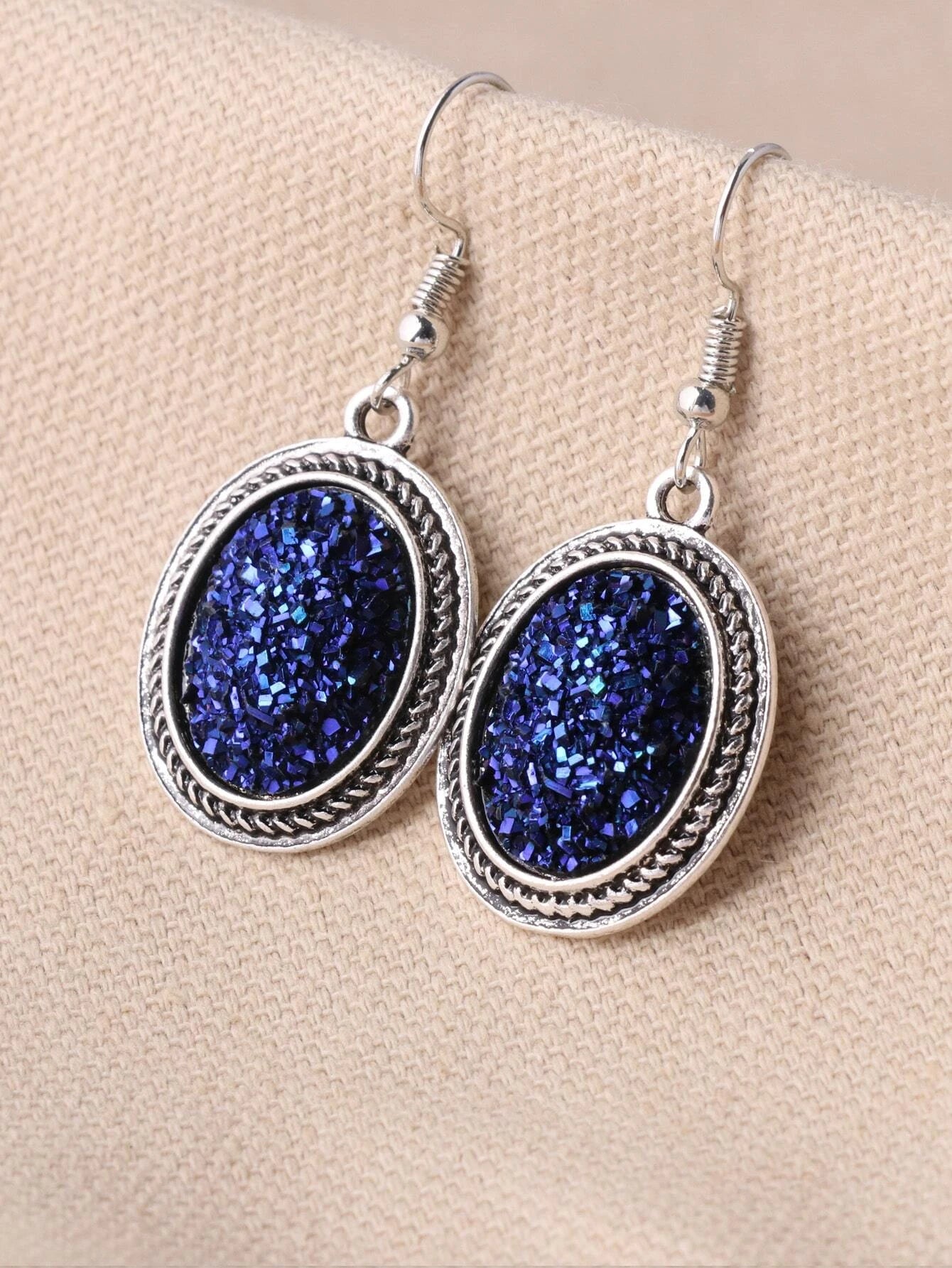 Oval Blue Druzy Earrings