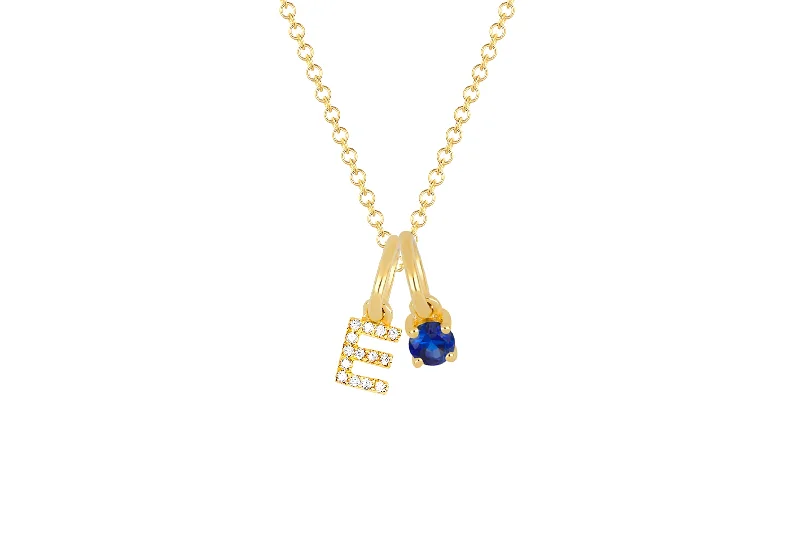 Blue Sapphire Birthstone Initial Charm Necklace