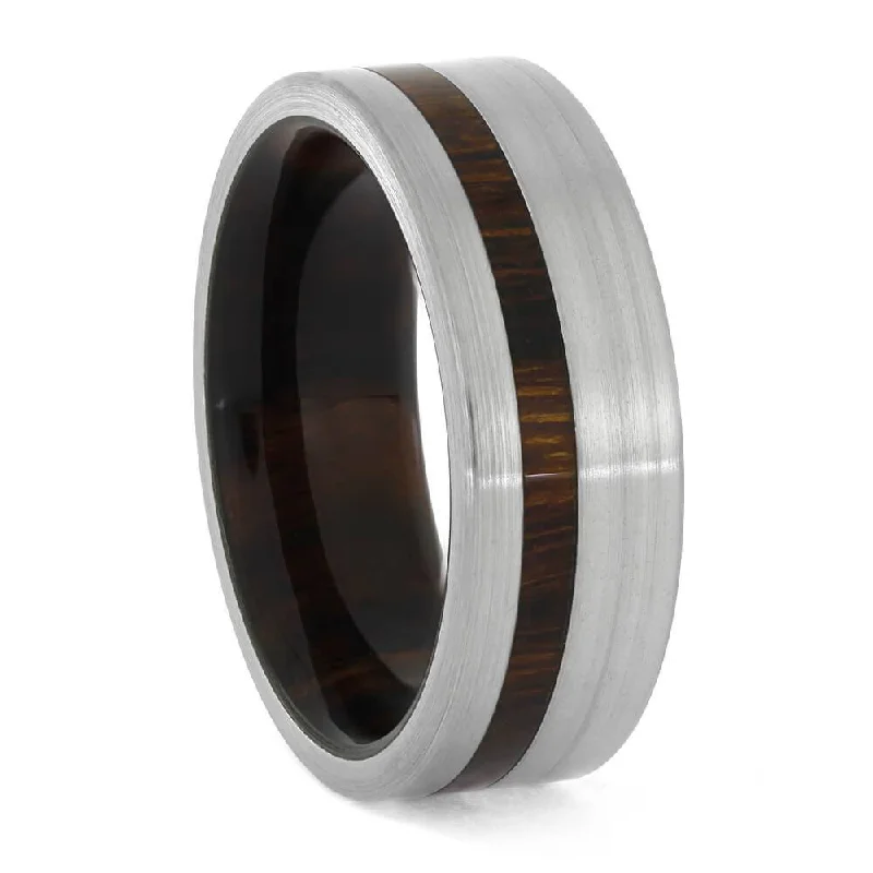 Brushed Titanium and Wood Men's Wedding Band