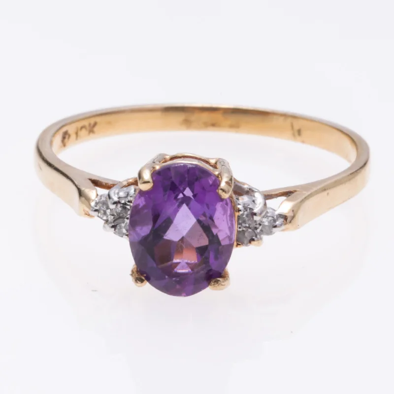 10K Yellow Gold Amethyst and Diamond Ring | 1.18ct, 0.03ctw | SZ 7.75